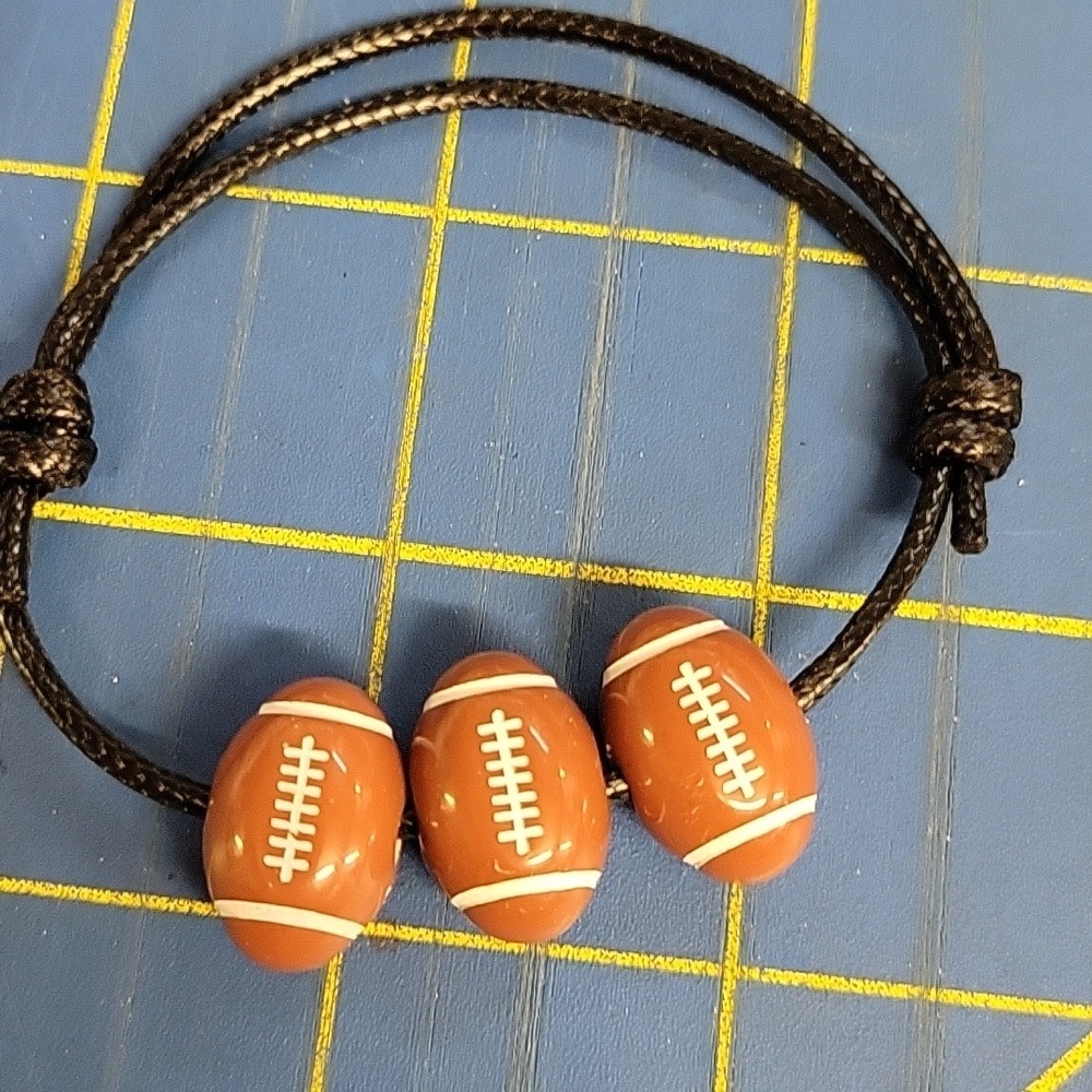 Football Black Pleather Adjustable Bracelet